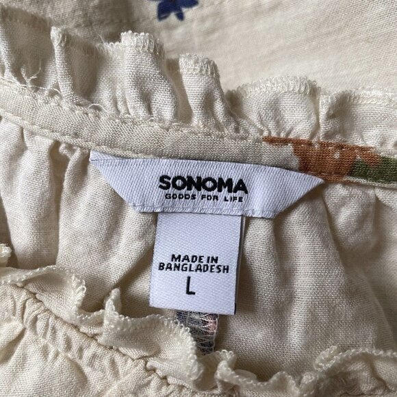 Floral Bell Short Sleeve Trim 1/2 Button Up Ivory Top Ruffle Neck Women’s L - Picture 8 of 10